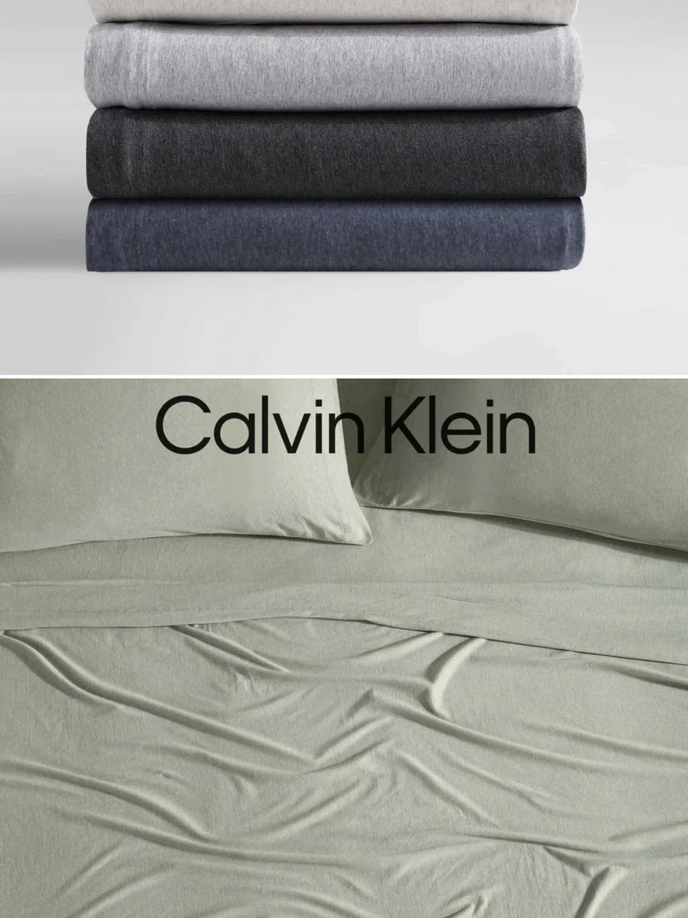 Calvin Klein Green Cotton Jersey Tencel Lyocell Sheet Set